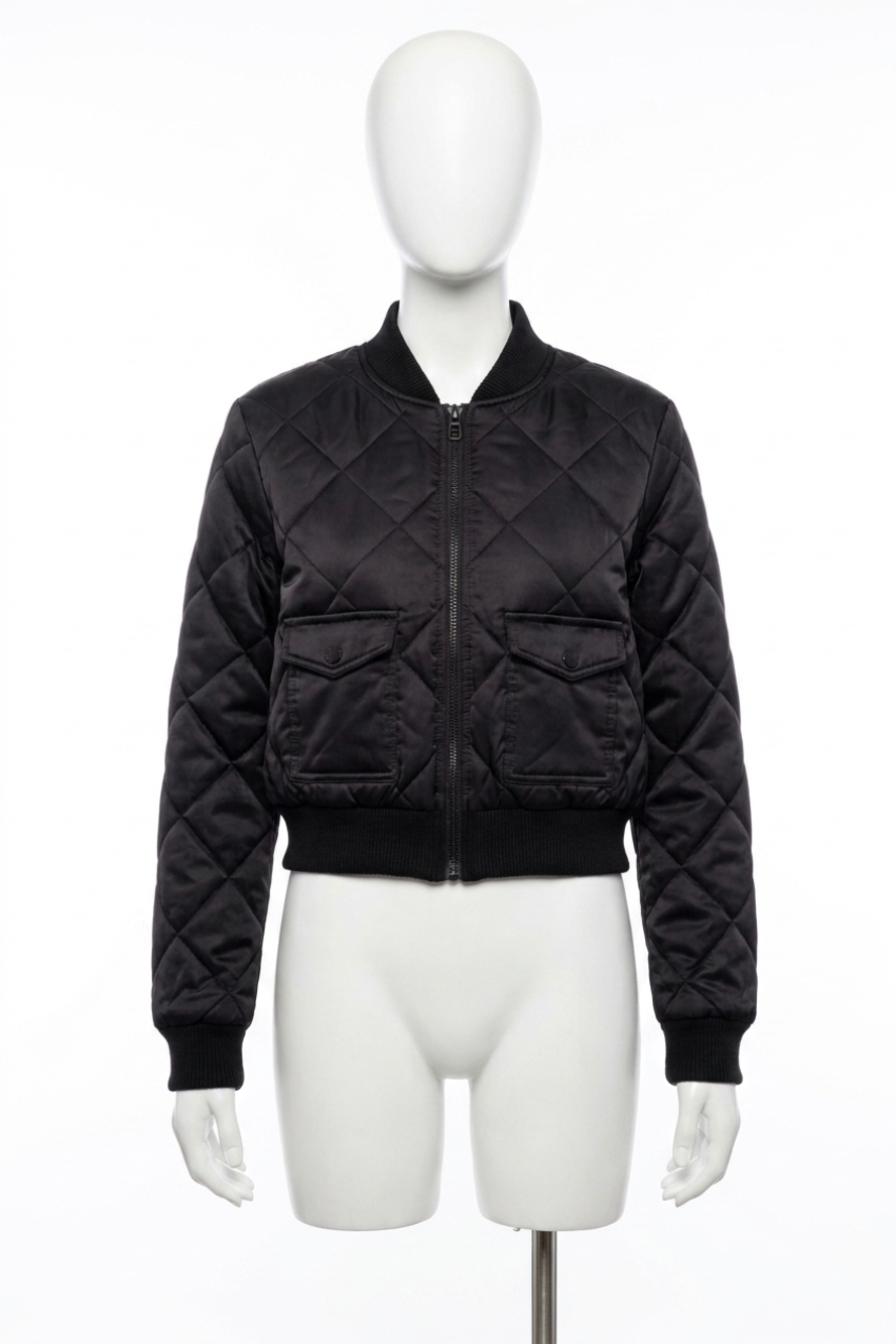 NEW GOOD AMERICAN quilted puffer jacket in black